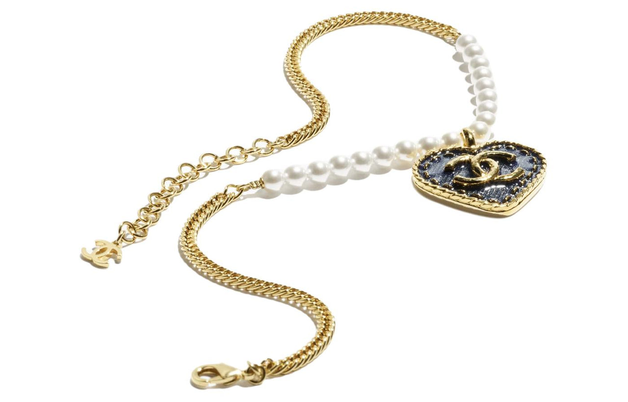CHANEL Metal Artificial Pearl Necklaces Women's Gold