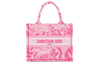 DIOR BookTote Canvas Tote Bag Shopping Bag One Shoulder Handbag Crossbody Bag Small Size Women's Neon Pink