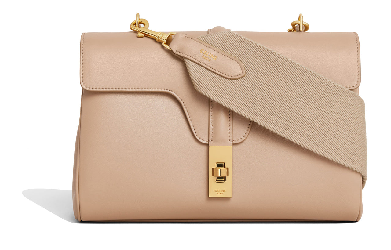CELINE 16 Smooth Cow Leather Handbag, Shoulder Bag, Crossbody Bag Women's Beige Nude Light Khaki