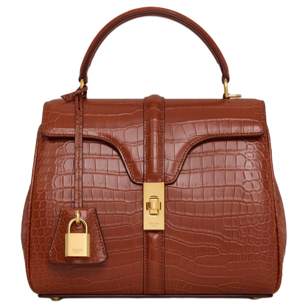 CELINE Crocodile Leather Shoulder Bag Crossbody Bag Handbag Small Size Women's Brown