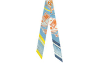 HERMES Small Silk Scarves Women's Light Blue Gray Yellow