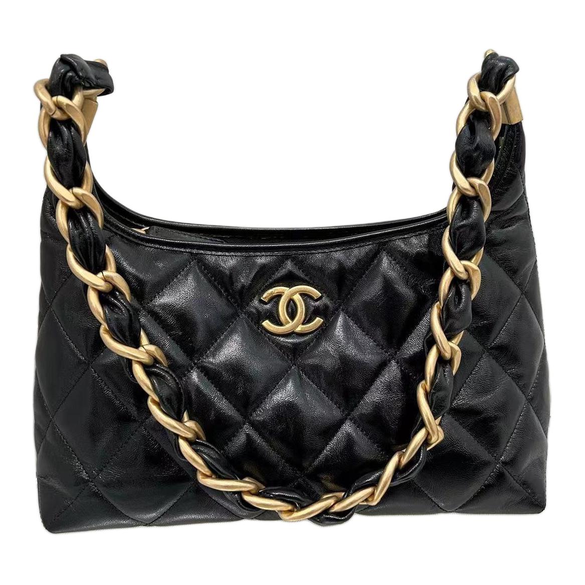 CHANEL Lambskin One Shoulder Handbag Medium Size Women's Black