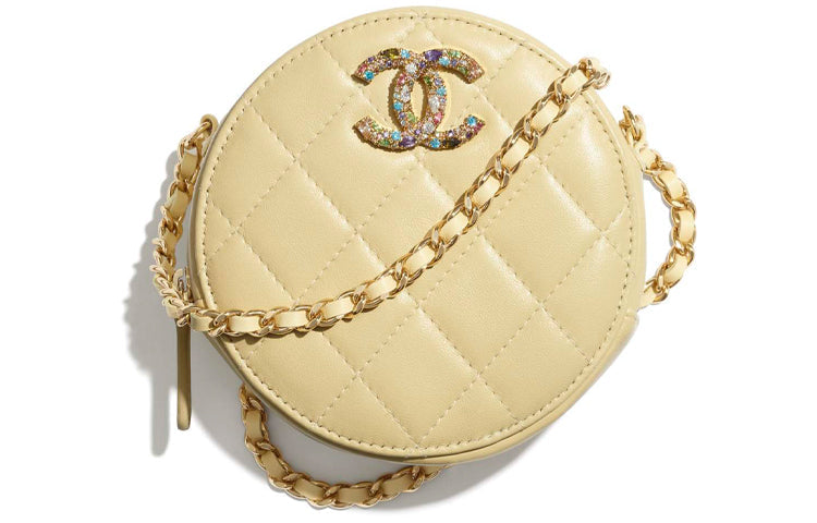 CHANEL 19Bag Lambskin Round Cake Bag Crossbody Bag Shoulder Bag Regular Women's Yellow