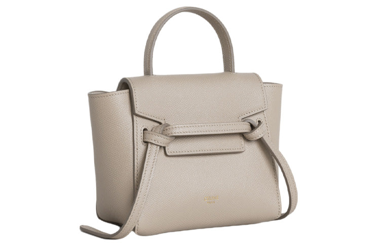 CELINE Belt Grained Calfskin Catfish Bag, Shoulder Bag, Crossbody Bag, Handbag Pico Women's Candy Color/Light Taupe