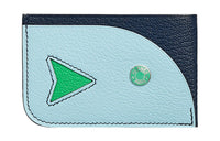 HERMES Mysore Goat Skin Card Holder Women's Marine Blue/Wisteria Blue/Comics Green