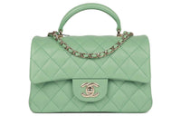 CHANEL Classic Flap CF Sheepskin Handbag Shoulder Bag Crossbody Bag Mini Women's Light Green