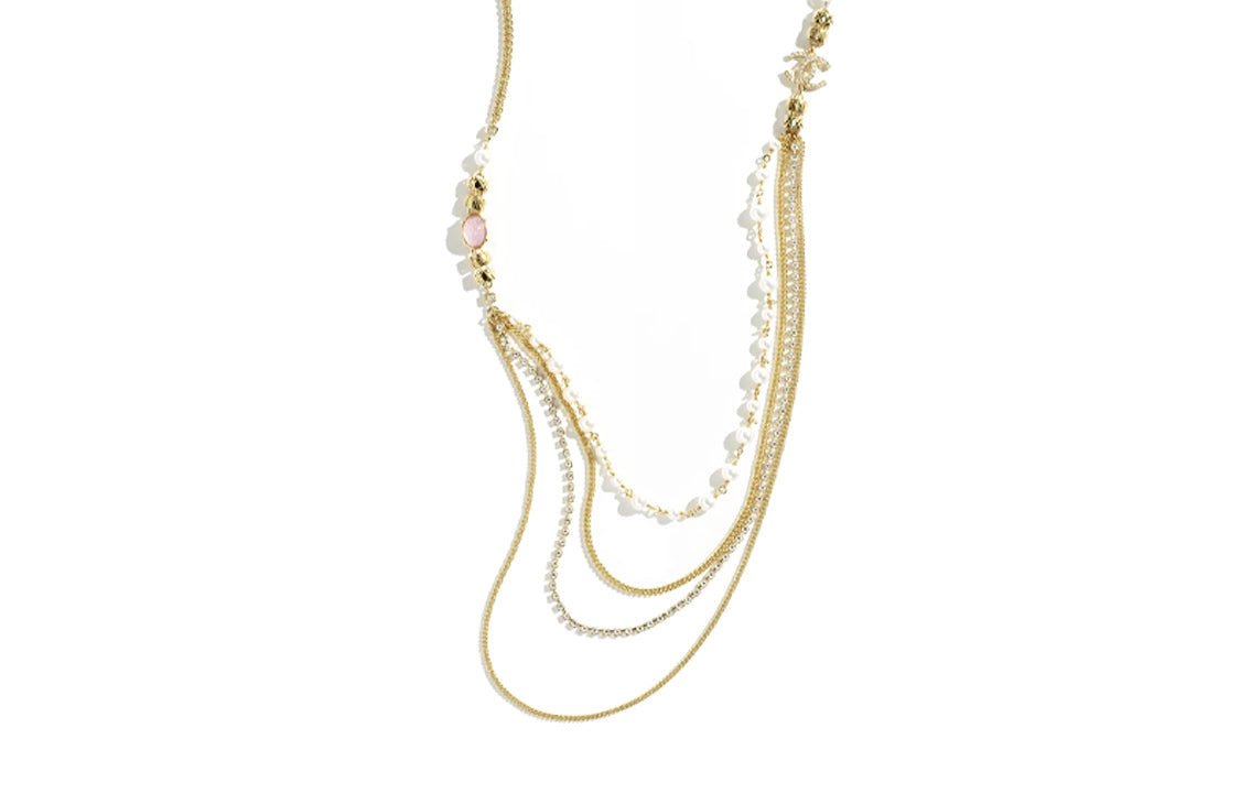 CHANEL Metal: Faux Pearls Rhinestones Crystals Necklaces Women's Gold