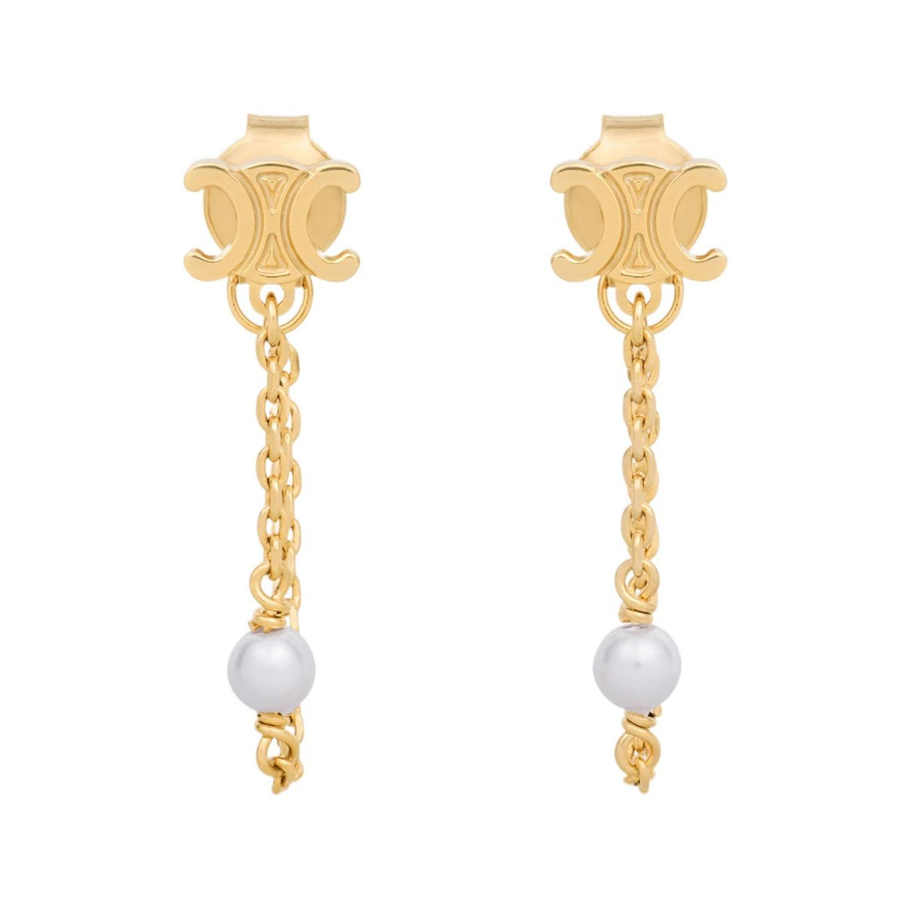 CELINE Les Perles CELINE Chain Earrings In Brass With Gold Finish And Resin Pearls