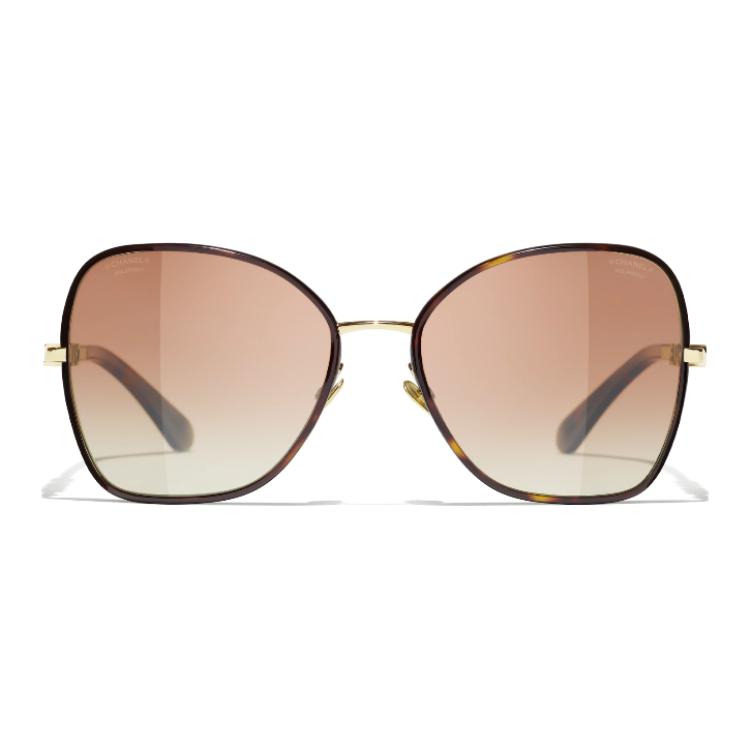 CHANEL Steel Irregular Shape Sunglasses Unisex Tortoiseshell