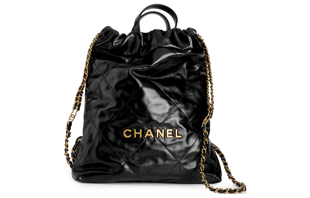 CHANEL 22Bag Bright Calfskin Backpack Small Size Women's Black