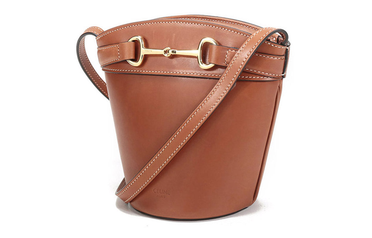 CELINE Leather Bucket Bag Handbag Crossbody Bag Shoulder Bag Small Size Women's Brown