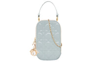 DIOR Lady Dior Patent Leather Calfskin Handbag Shoulder Bag Crossbody Bag Cell Phone Pouch Women's Blue