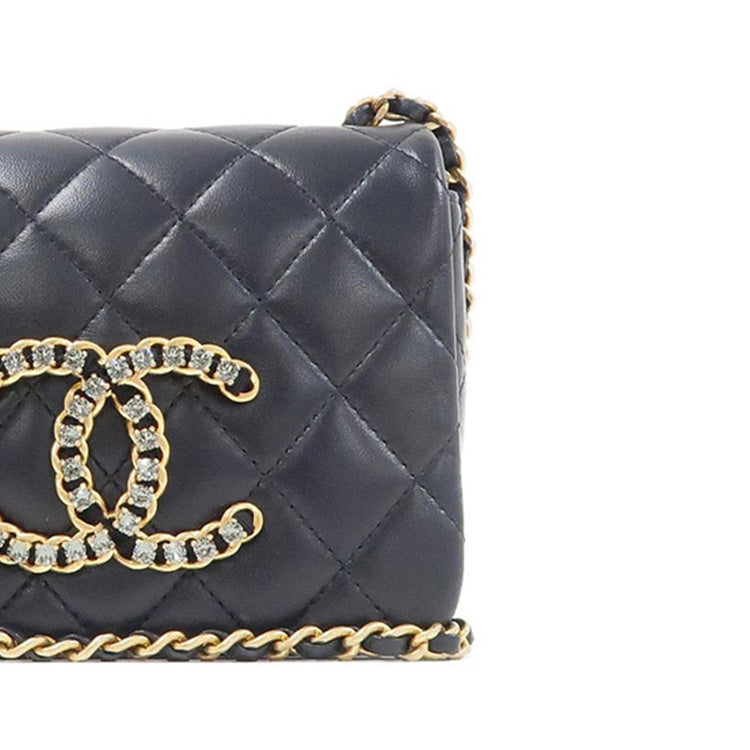 CHANEL Lambskin Mouth Cover Bag Crossbody Bag Women's Black