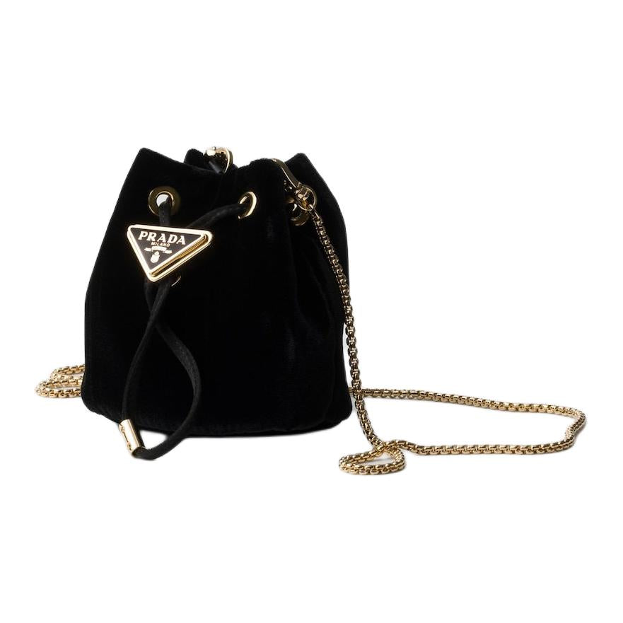 PRADA Velvet One Shoulder Crossbody Clutch Mini Women's Black