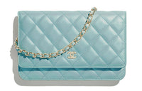 CHANEL WOC Sheepskin Chain Bag With Zip Closure Shoulder Crossbody Bags Regular Women's Sky Blue