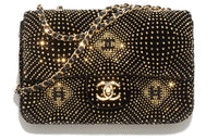 CHANEL Velour Rhinestone Evening Party Bag Shoulder Bag Crossbody Bag Regular Women's Black & Gold