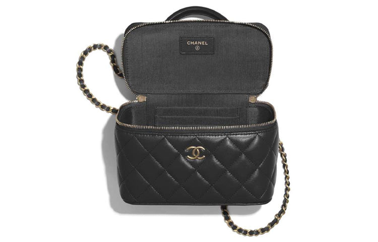 CHANEL Sheepskin Toiletry Bag, Box Bag, Handbag, Shoulder Bag, Crossbody Bag, Mirror Not Included Regular Women's Black