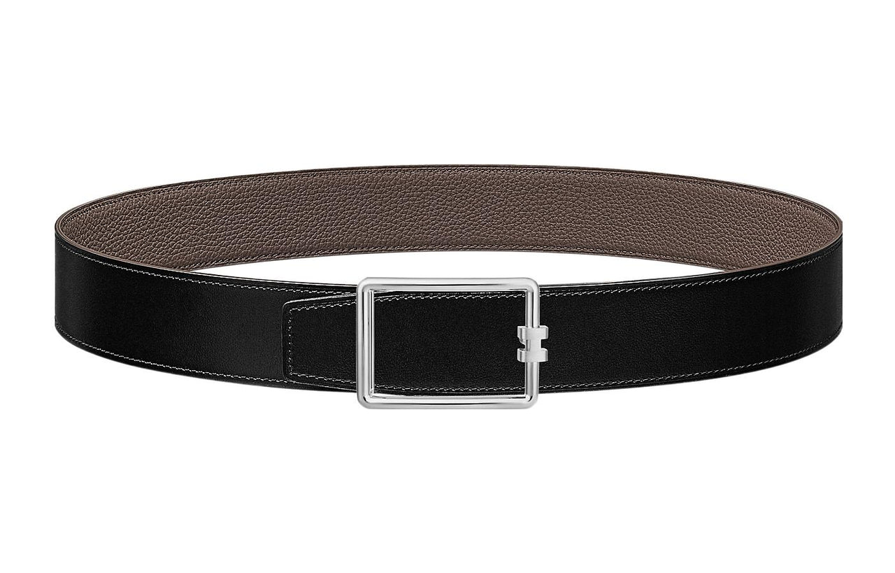 HERMES Leather Belts Men Black/Tin Gray