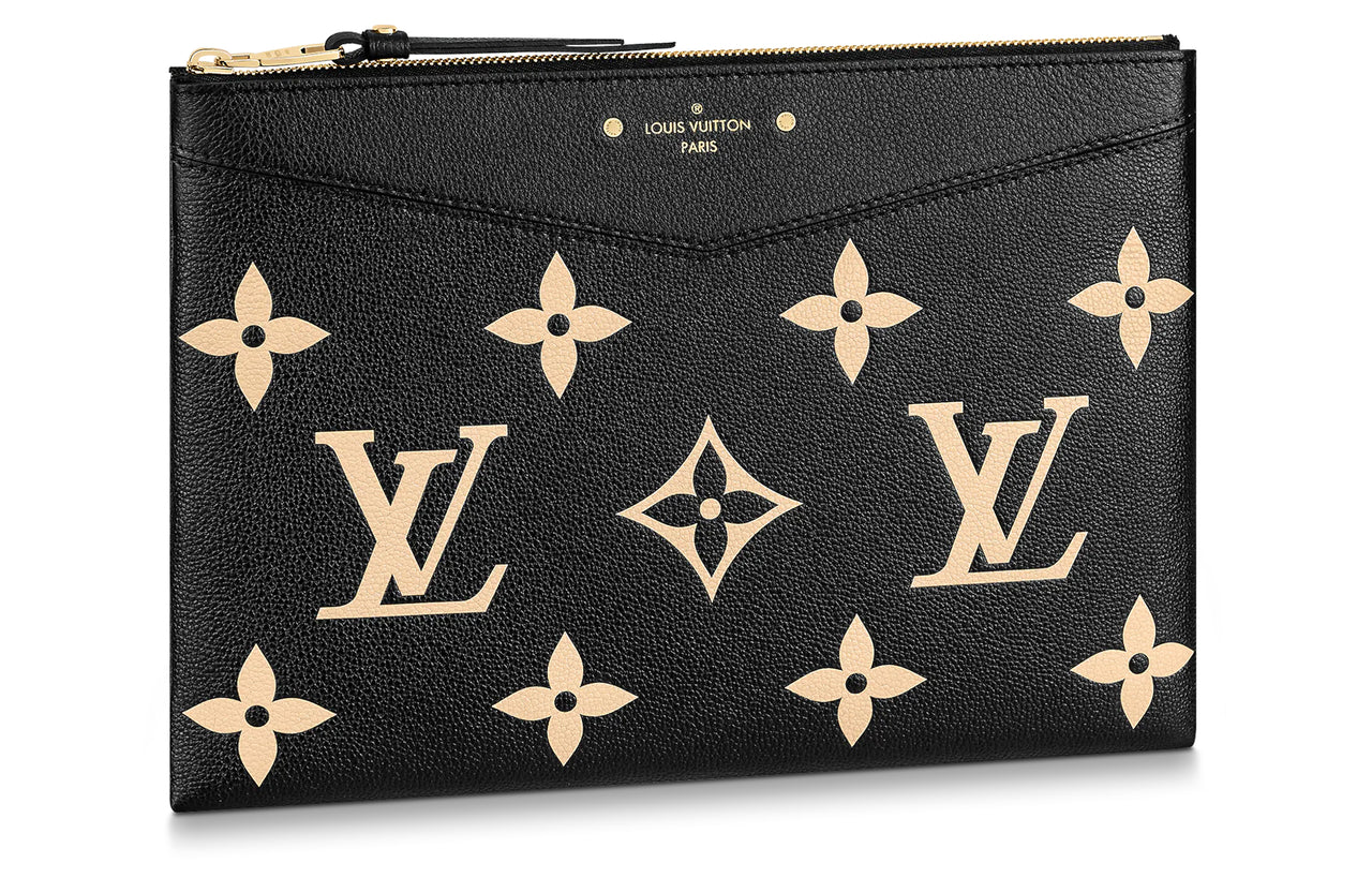LOUIS VUITTON Grain Cow Leather Clutch Women's Black