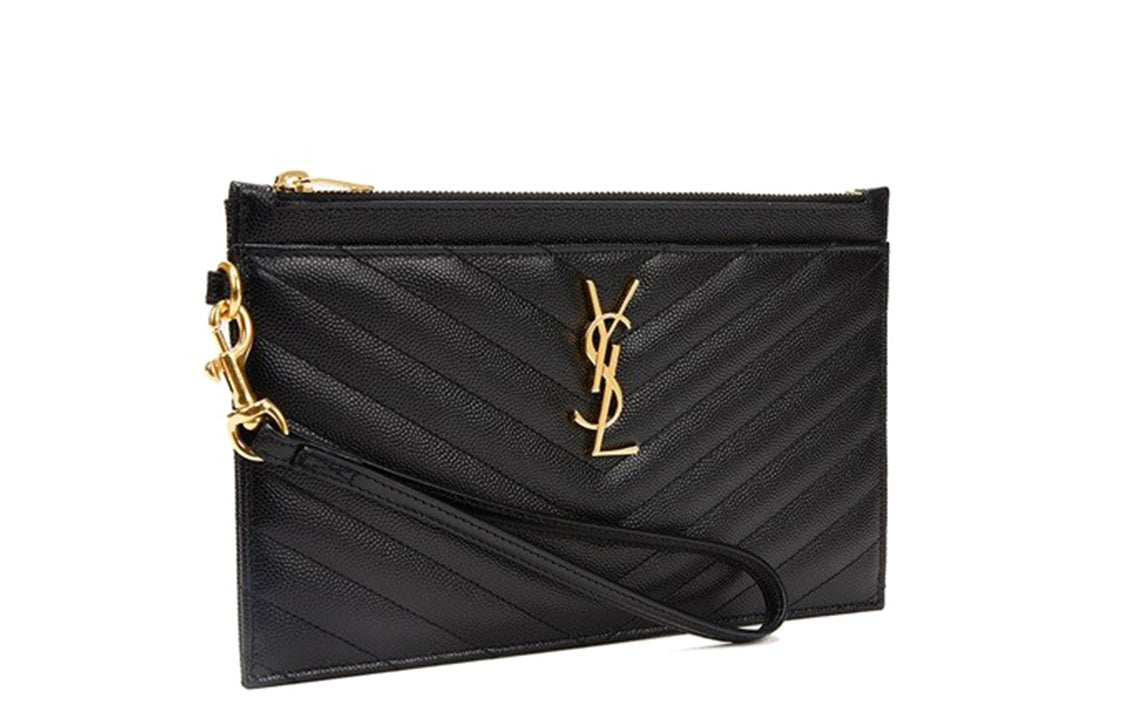 SAINT LAURENT CASSANDRE Cow Leather Clutch Women's Black