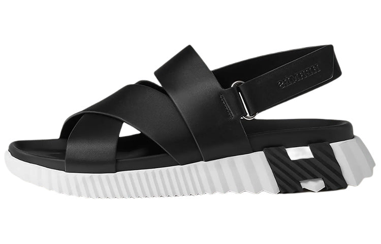 HERMES Electric One Strap Sandals Men's Black