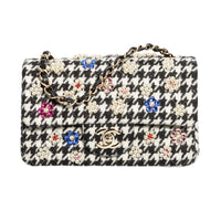 CHANEL Handmade Embroidered Velvet With Artificial Pearl Shoulder Bag Crossbody Bag Mini Women's Black & White