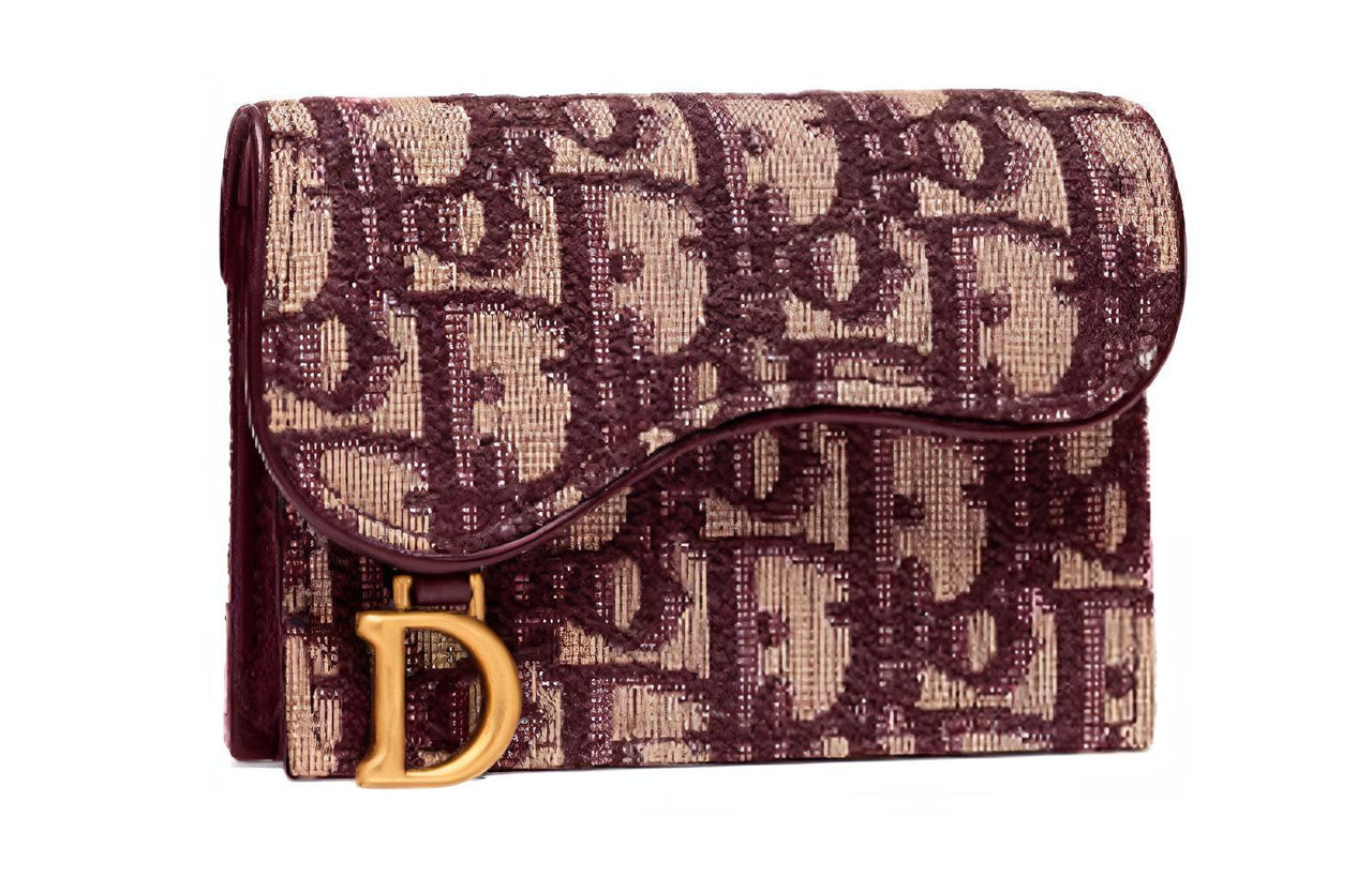 DIOR SaddleOBLIQUE Canvas Bag Saddle Bag Card Holder Women's Burgundy