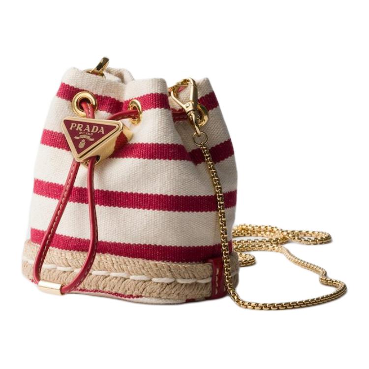 PRADA Cotton Shoulder Bag Mini Women's Pomegranate Yellow & Red