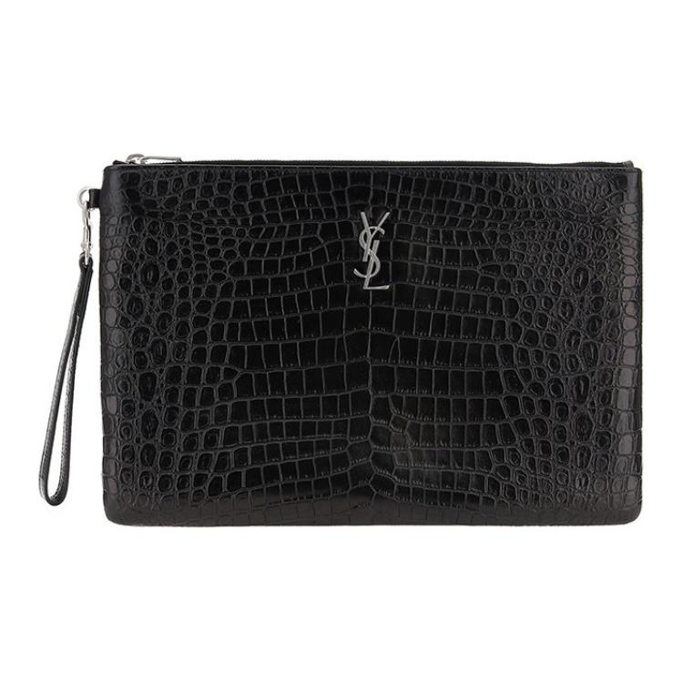 SAINT LAURENT Monogram Leather Clutch Women's Black