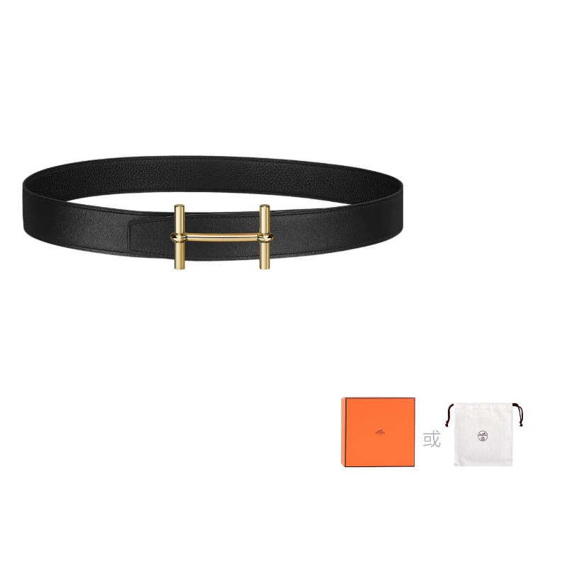 HERMES Cow Leather Leather Belts Men's Black Width: 3.2cm