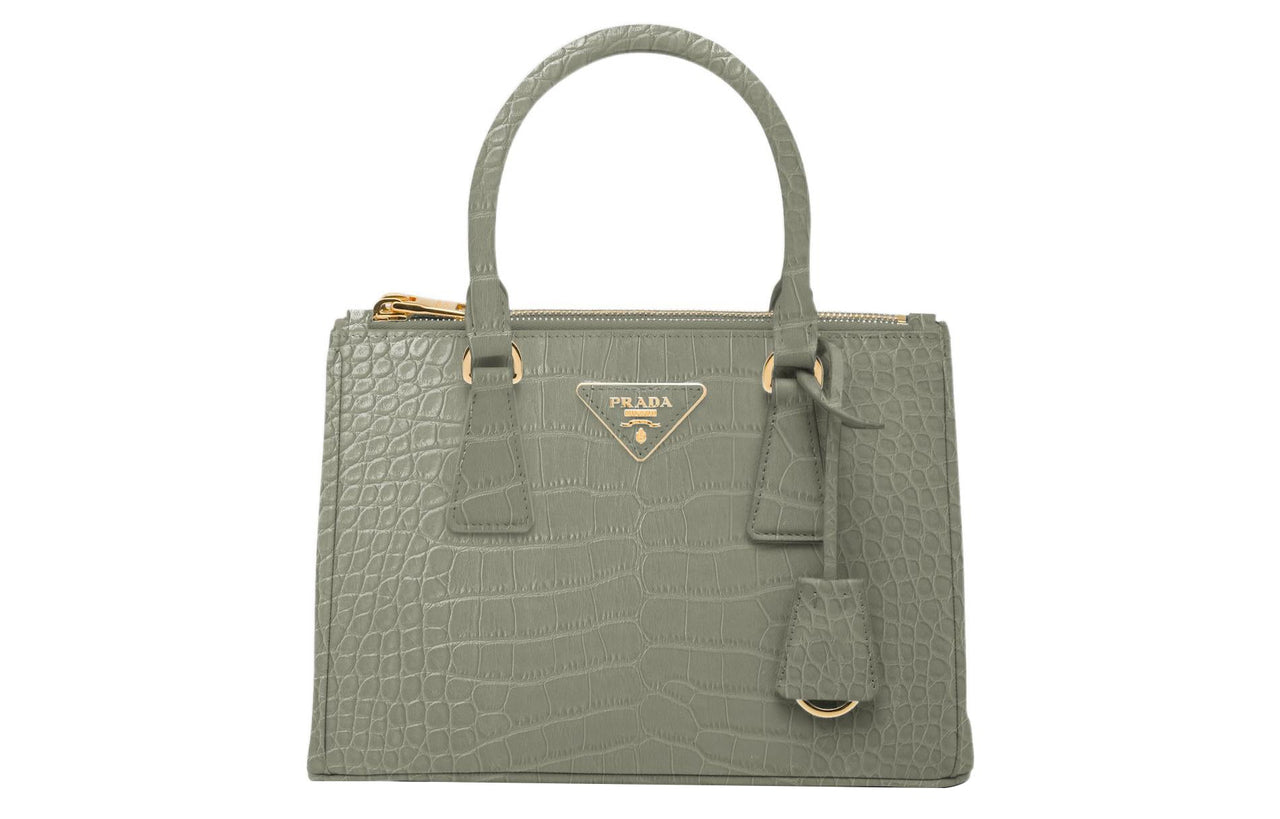 PRADA Galleria Killer Bag Crocodile Leather Shoulder Bag Crossbody Bag Handbag Small Size Women's Light Gray