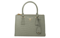 PRADA Galleria Killer Bag Crocodile Leather Shoulder Bag Crossbody Bag Handbag Small Size Women's Light Gray