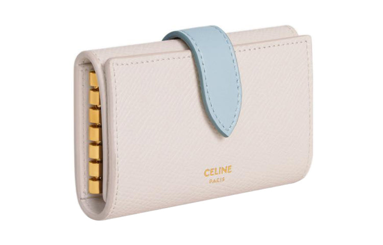 CELINE Grained Calfskin Key Pouch Women's Pink/Blue