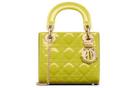 DIOR Lady Dior Patent Leather Cowhide Dior Bag Shoulder Bag Crossbody Bag Mini Women's Green Yellow