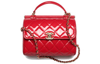 CHANEL Calfskin Patent Leather Shoulder Bag Crossbody Bag Handbag Small Size Women's Red