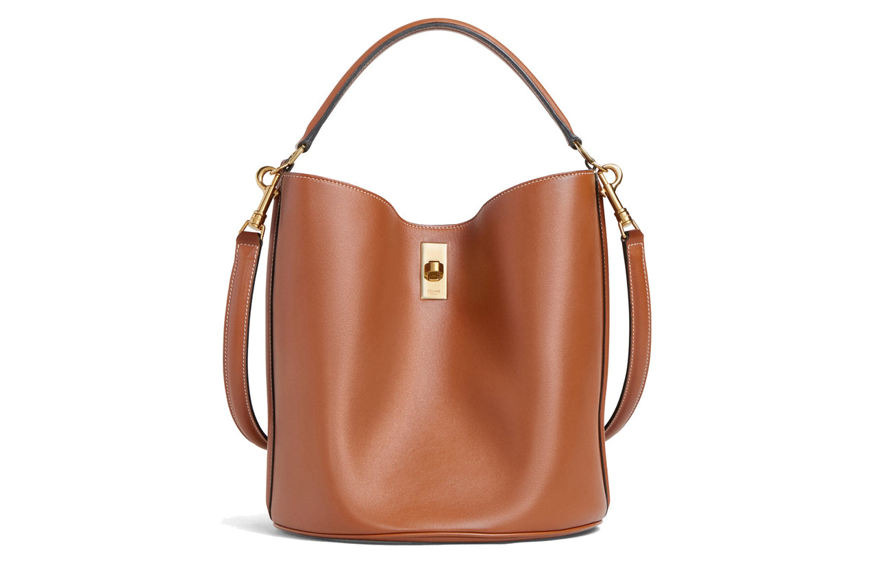 CELINE 16 Smooth Cow Leather Bucket Bag Crossbody Bag Handbag Shoulder Bag Medium Size Women's Tawny
