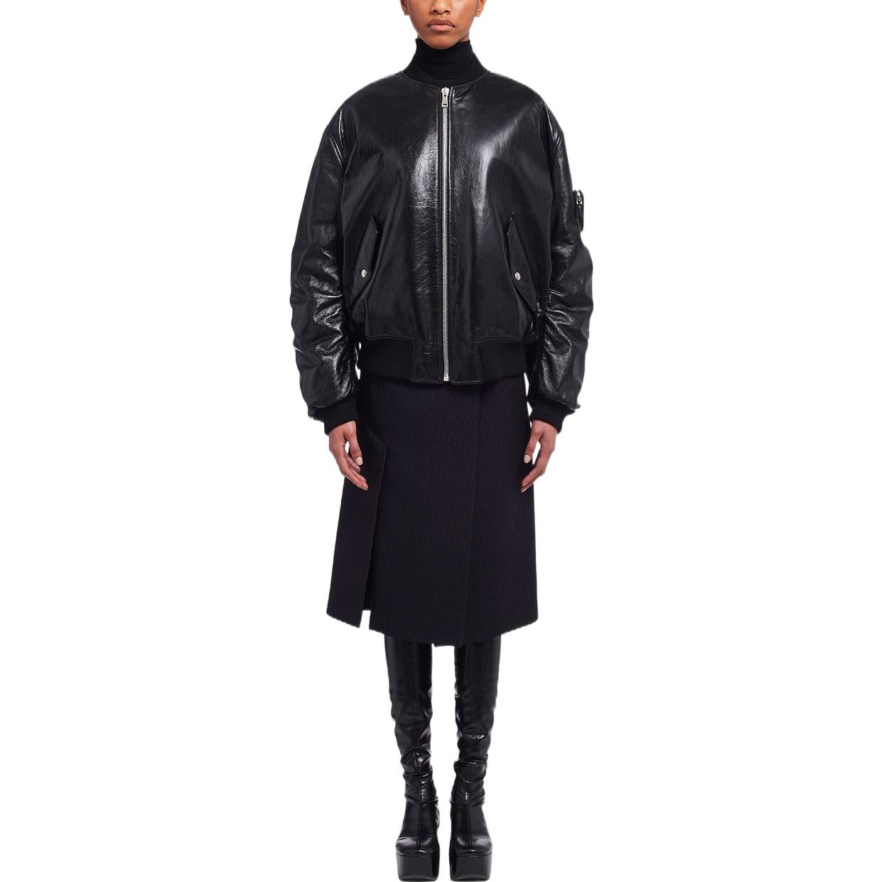PRADA Oversized Nappa Leather Bomber Jacket 'Black'