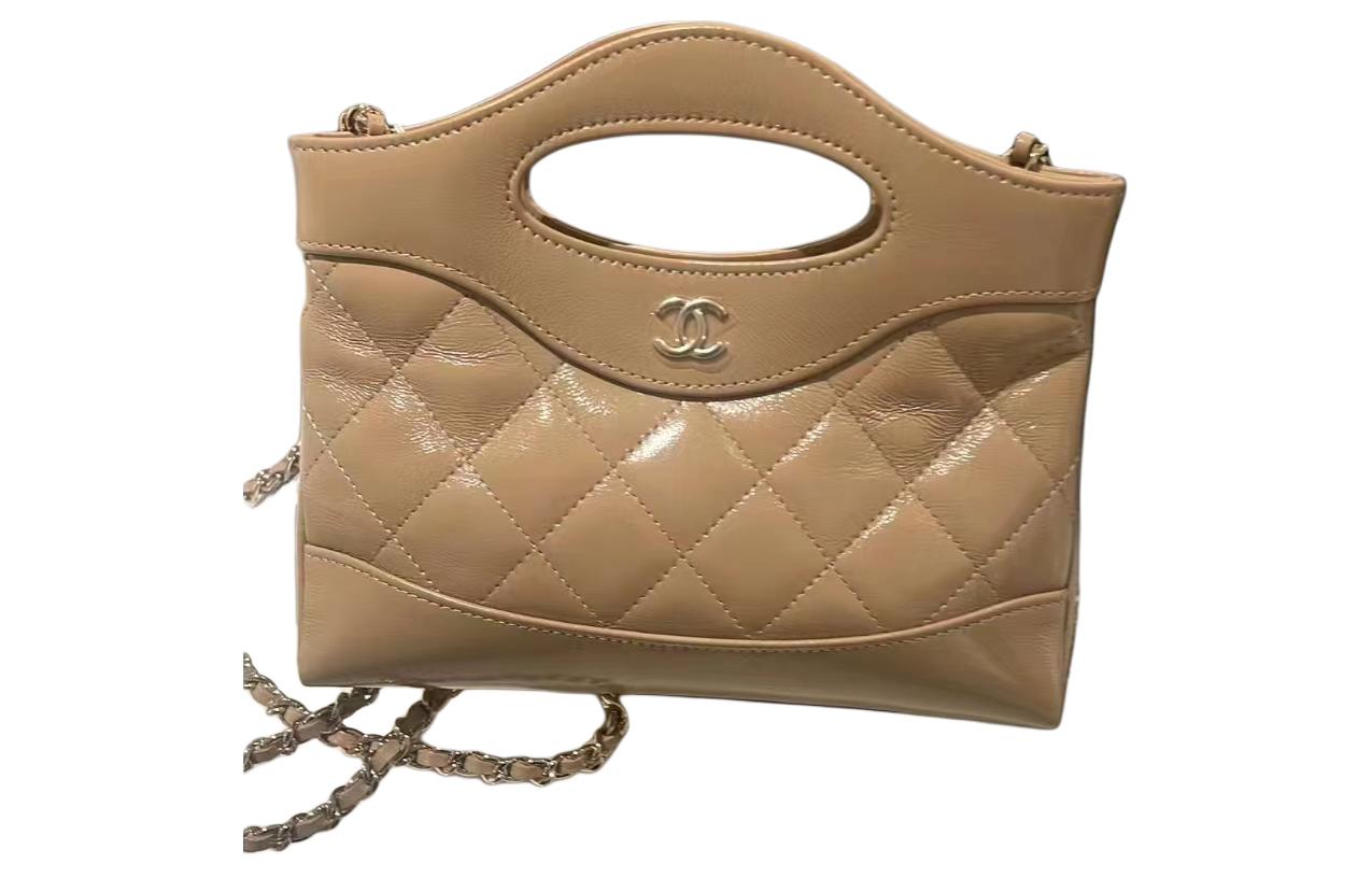 CHANEL Polished Lambskin Chain Handbag, Shoulder Bag, Crossbody Bag Mini Women's Light Brown