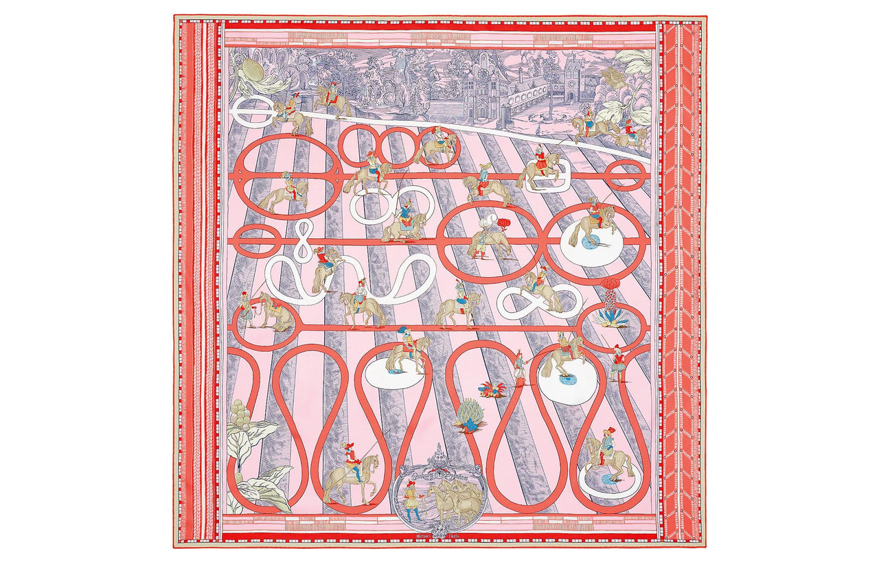 HERMES Silk Scarves Women's Rose Pink/Blue/Beige