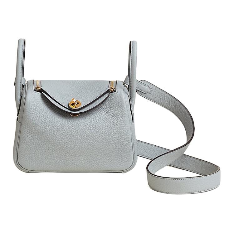 HERMES Lindy Clemence Leather Shoulder Bag Crossbody Bag Mini Women's 8U Bleu Glacier Glacier Blue