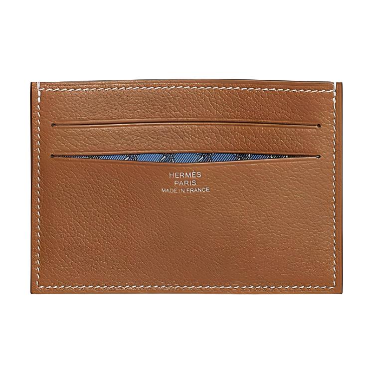 HERMES Evercolor Leather Card Holder Men's Gold Brown