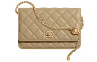 CHANEL 22c Early Spring Sheepskin Wallet, Crossbody Bag, Shoulder Bag On Chain Women's Milk Tea