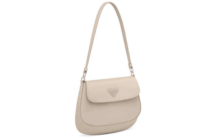 PRADA Cleo Leather Shoulder Bag, Crossbody Bag Trumpets Women's Desert Beige