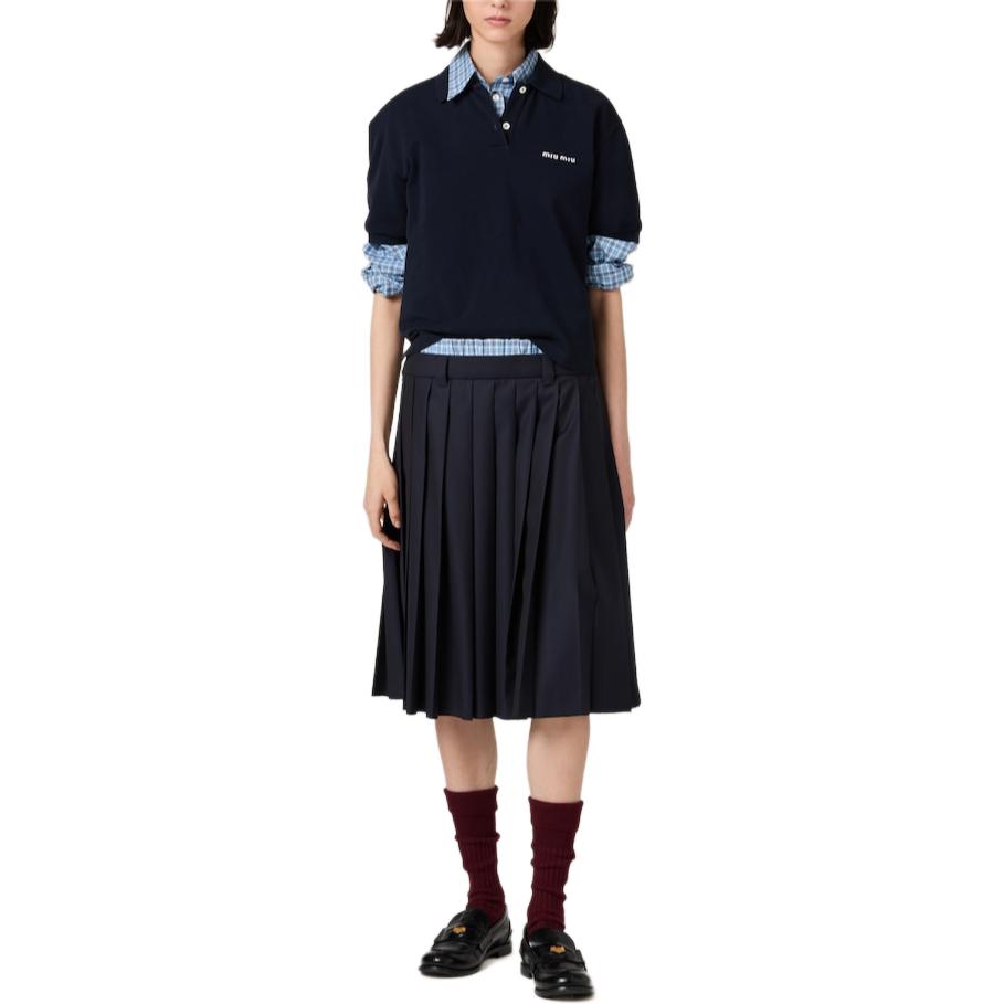 MIU MIU SS25 Casual Long Skirt Women's Marine Blue