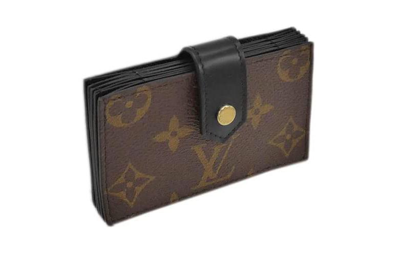 LOUIS VUITTON Canvas With Cow Leather Trim Card Holder Women's Brown