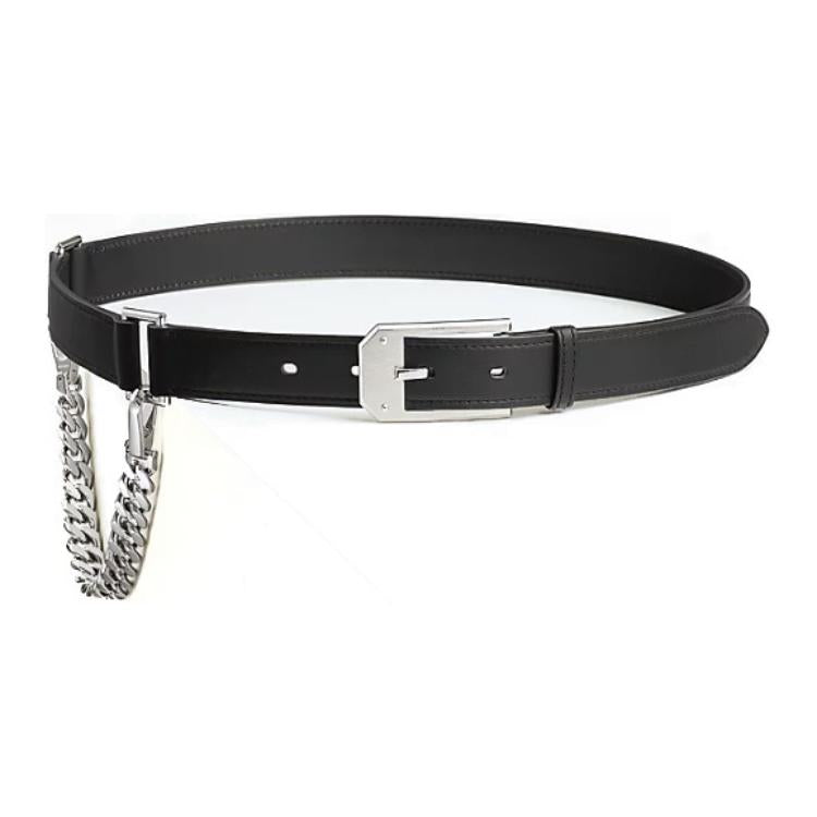 HERMES Equipped With Chain Metal Pin Buckle Calfskin Leather Belts Unisex Black Width 2.6cm