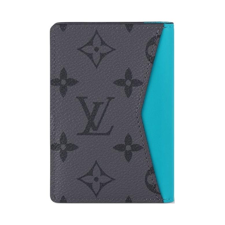 LOUIS VUITTON Leather Card Holders Men Gray/Blue