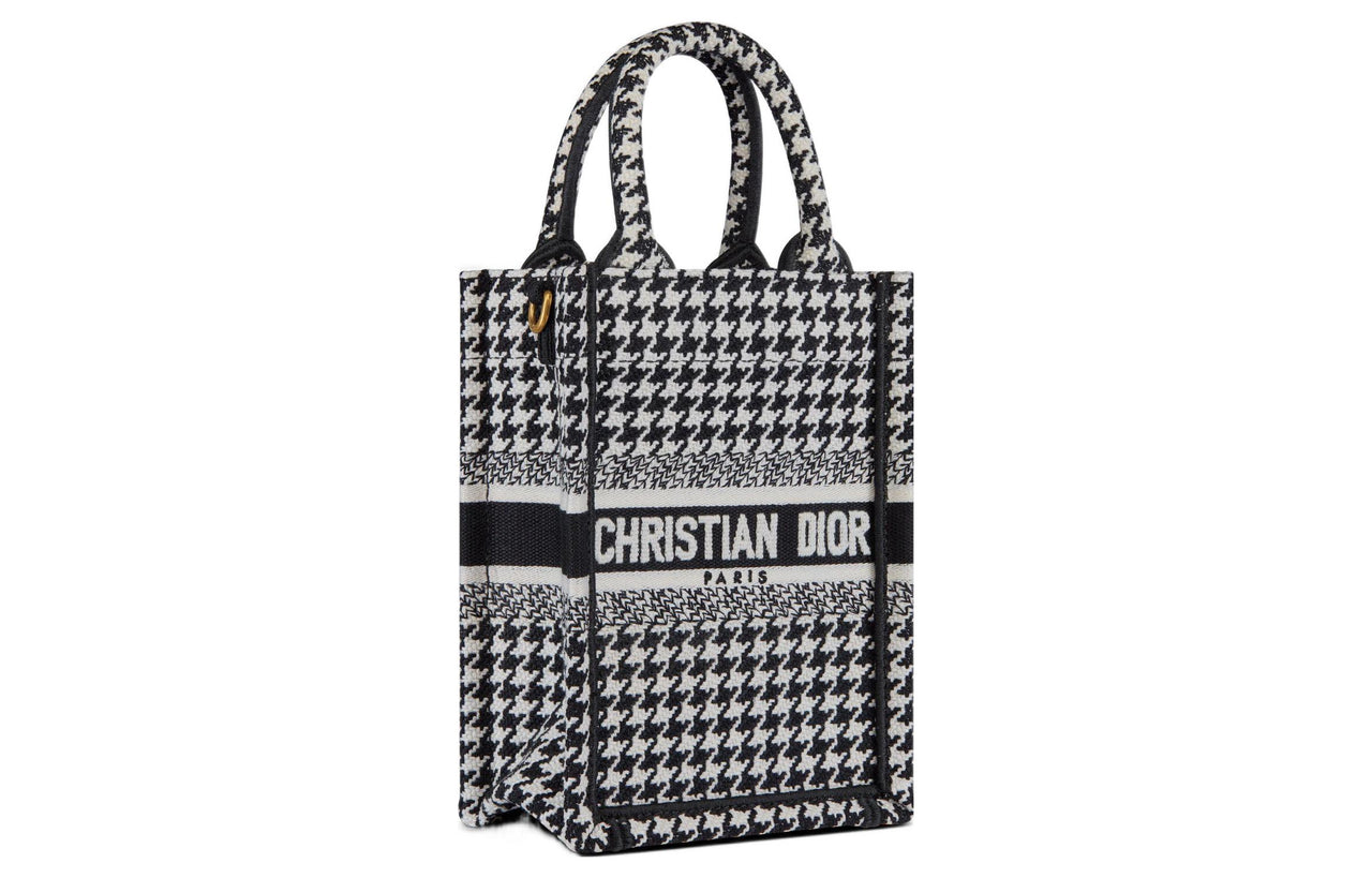 DIOR BookTote Embroidery Cell Phone Pouch Mini Women's Black & White