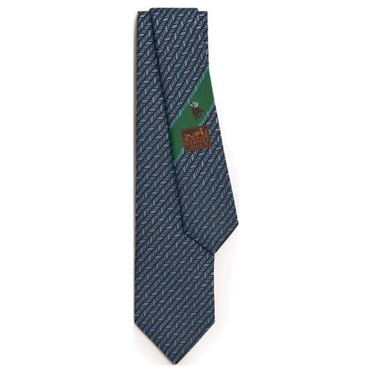 HERMES Mulberry Silk Ties Men's Marine Blue/Sky Blue