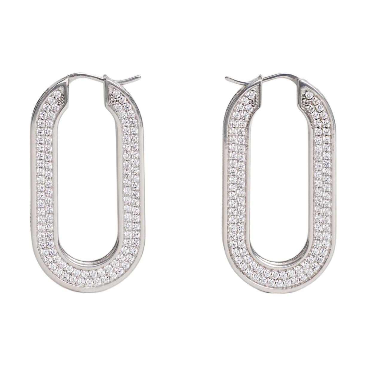 CELINE Brass Crystal Rhodium-Plated Earrings Women's Silver